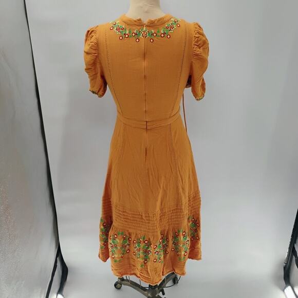 Ollari maxi Dress Yellow/Orange linen from Anthropologie Mexican pattern boho - Picture 9 of 15